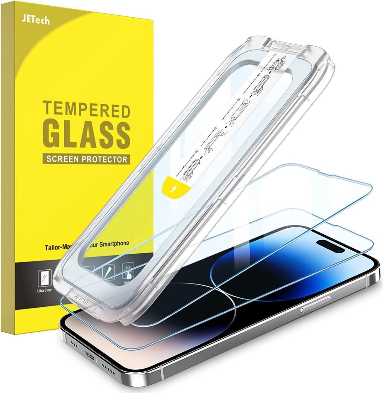 JETech One Touch Install Screen Protector for iPhone 14 Pro 6.1-Inch, Full Coverage Tempered Glass Film, Auto Alignment Tool Kit, HD Clear, 2-Pack