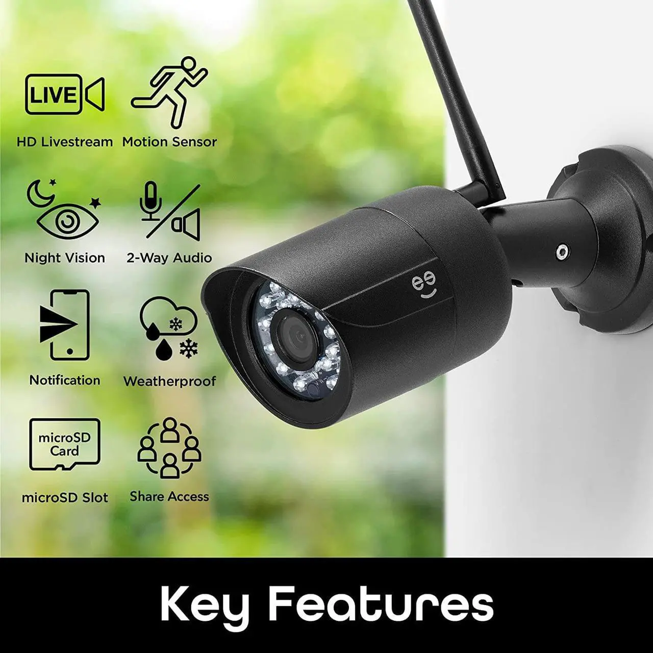 Main image of Geeni HD Hawk 2 1080p Outdoor Security Camera, IP66 Weatherproof WiFi Surveillance with Night Vision and Motion Detection, Compatible with Alexa and Google Home, No Hub Required (Black)