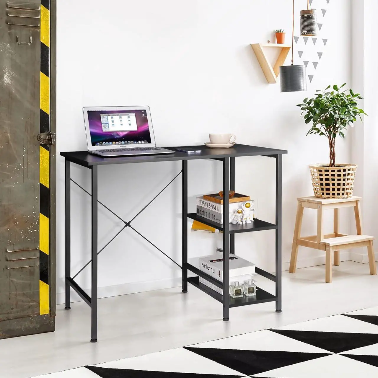 Alt view image 7 of 7 - ZenStyle Small Computer Desk with Storage Shelves Under Desk Reversible, 36Inch Home Office Writing Desk Table with Shelves for Small Place, Black