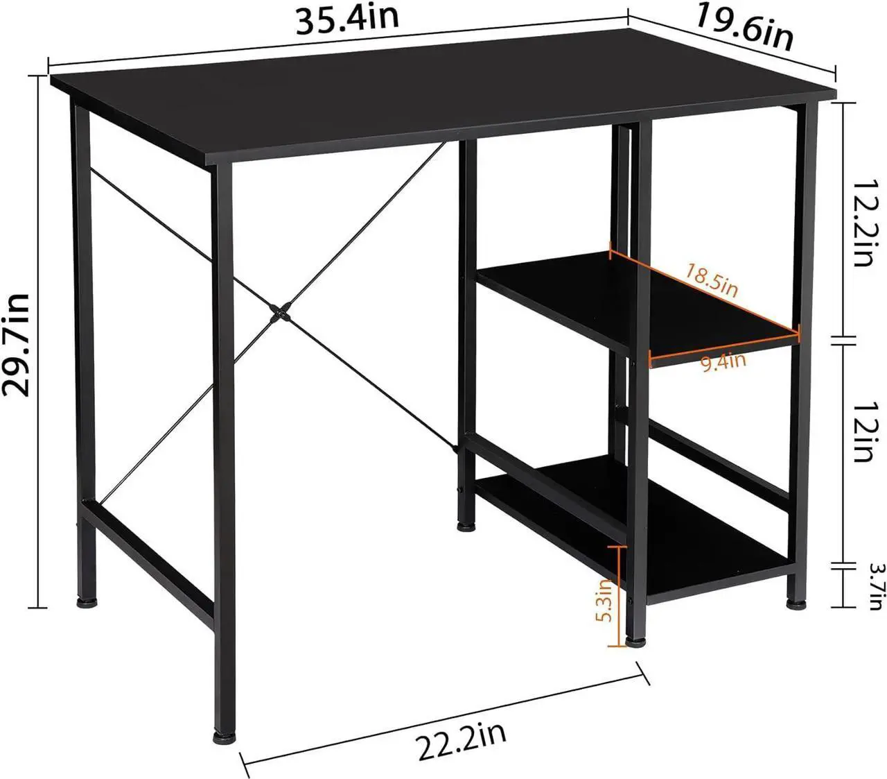 Alt view image 3 of 7 - ZenStyle Small Computer Desk with Storage Shelves Under Desk Reversible, 36Inch Home Office Writing Desk Table with Shelves for Small Place, Black