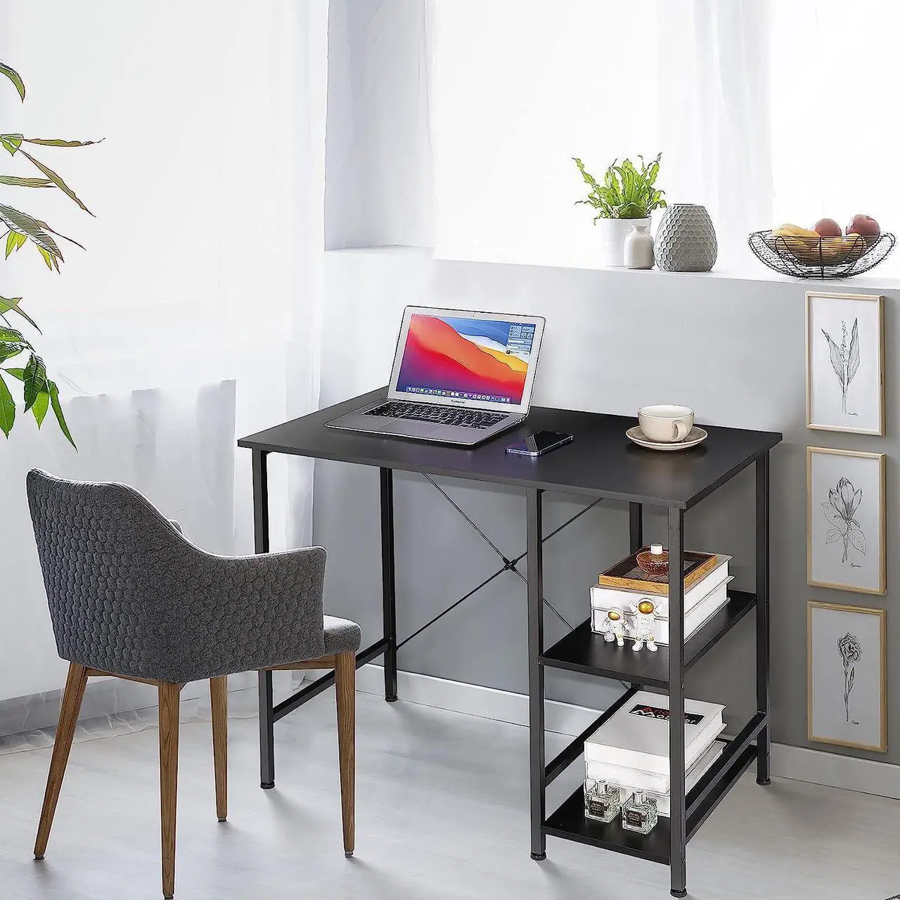 Alt view image 6 of 7 - ZenStyle Small Computer Desk with Storage Shelves Under Desk Reversible, 36Inch Home Office Writing Desk Table with Shelves for Small Place, Black