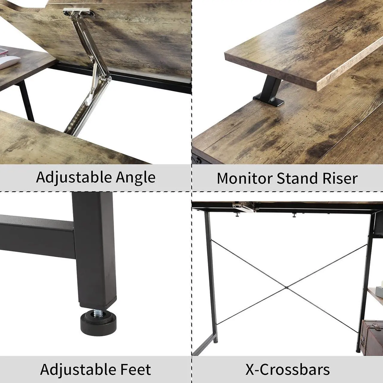 Alt view image 7 of 7 - X-cosrack Drafting Table with Storage Shelves & Drawer, 43" Adjustable Art Desk with Monitor Stand for Home Office Computer, Tiltable Draft Drawing Table for Artist, Study, Writing Workstation