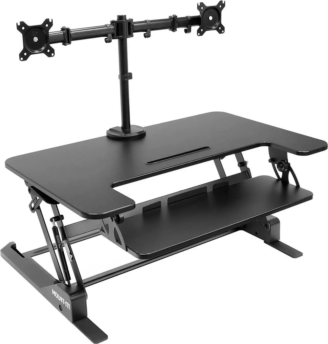 Alt view image 3 of 7 - Mount-It! Standing Desk Converter with Bonus Dual Monitor Mount Included - Height Adjustable Stand Up Desk - Wide 36 Inch Sit Stand Workstation with Gas Spring Lift Black (MI-7934)