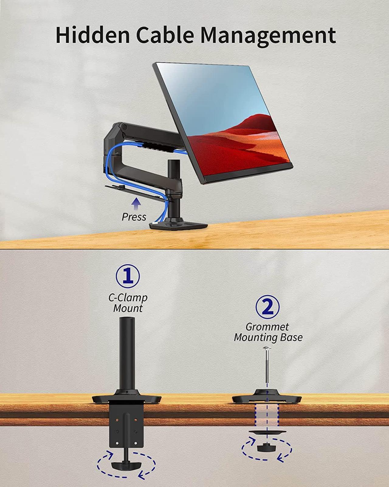Alt view image 5 of 7 - Single Monitor Mount - Single Monitor Arm Desk Mount, Fully Adjustable Computer Monitor Arm with VESA Mount | Fits 13-40" Flat/Curved Monitors within 25 lbs | - Black