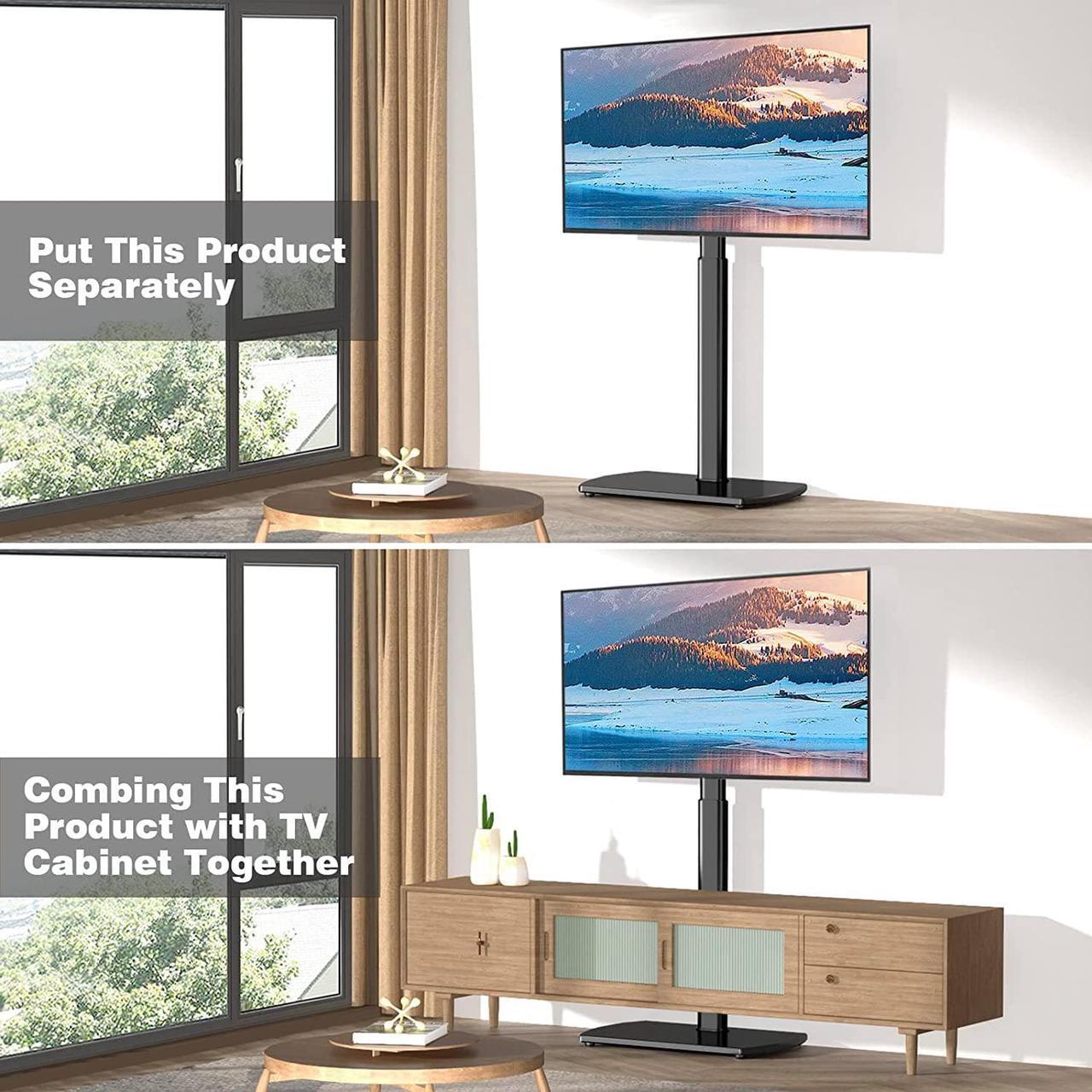 Alt view image 4 of 7 - TAVR Floor TV Stand with Swivel Mount for Most 26 to 65 Inch LCD LED OLED Plasma Flat/Curved Screen TVs, Height Adjustable Skinny TV Stand with Cable Management, Black