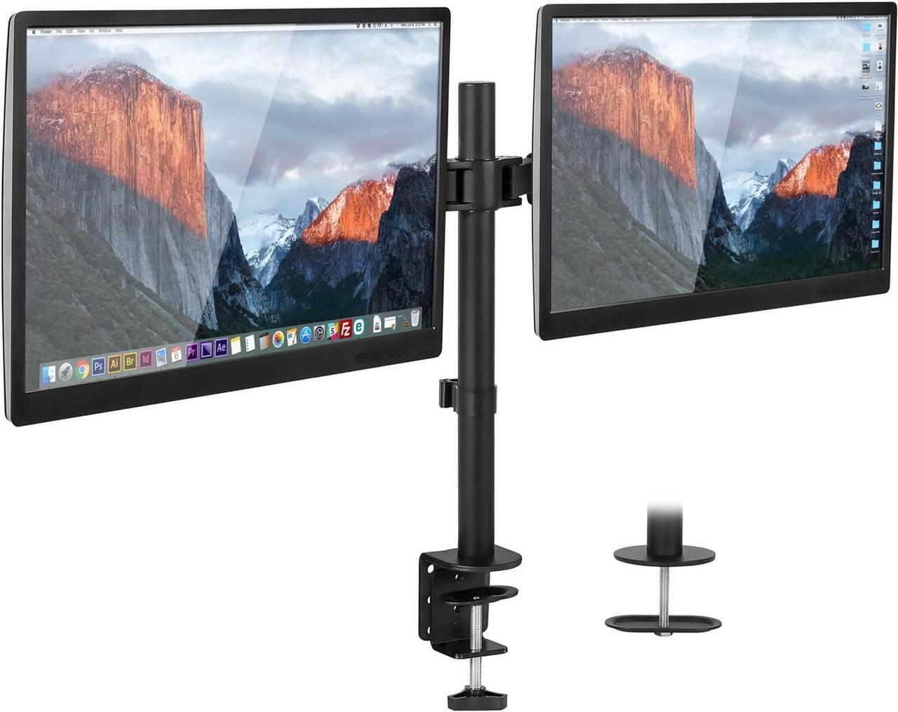 Alt view image 3 of 7 - Mount-It! Dual Monitor Mount | Double Monitor Desk Stand | Two Heavy Duty Full Motion Adjustable Arms Fit 2 Computer Screens 17 19 20 21 22 24 27 Inch | VESA 75 100 | C-Clamp and Grommet Base
