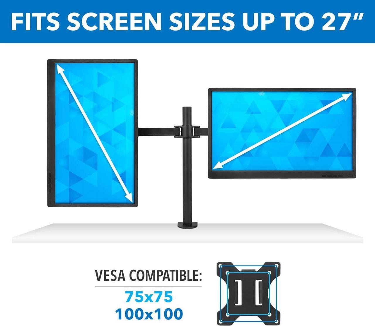 Alt view image 4 of 7 - Mount-It! Dual Monitor Mount | Double Monitor Desk Stand | Two Heavy Duty Full Motion Adjustable Arms Fit 2 Computer Screens 17 19 20 21 22 24 27 Inch | VESA 75 100 | C-Clamp and Grommet Base