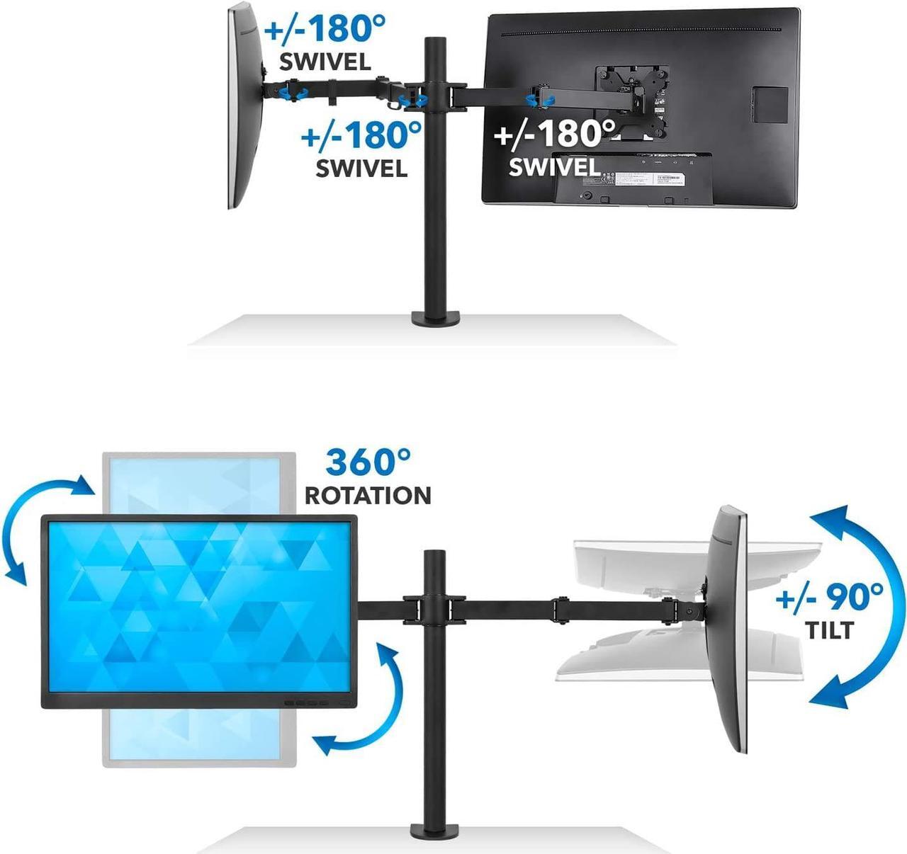 Alt view image 7 of 7 - Mount-It! Dual Monitor Mount | Double Monitor Desk Stand | Two Heavy Duty Full Motion Adjustable Arms Fit 2 Computer Screens 17 19 20 21 22 24 27 Inch | VESA 75 100 | C-Clamp and Grommet Base