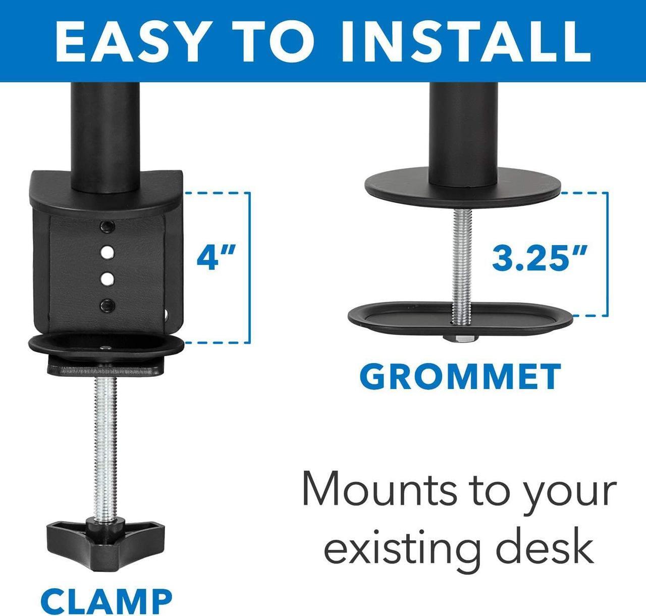 Alt view image 6 of 7 - Mount-It! Dual Monitor Mount | Double Monitor Desk Stand | Two Heavy Duty Full Motion Adjustable Arms Fit 2 Computer Screens 17 19 20 21 22 24 27 Inch | VESA 75 100 | C-Clamp and Grommet Base