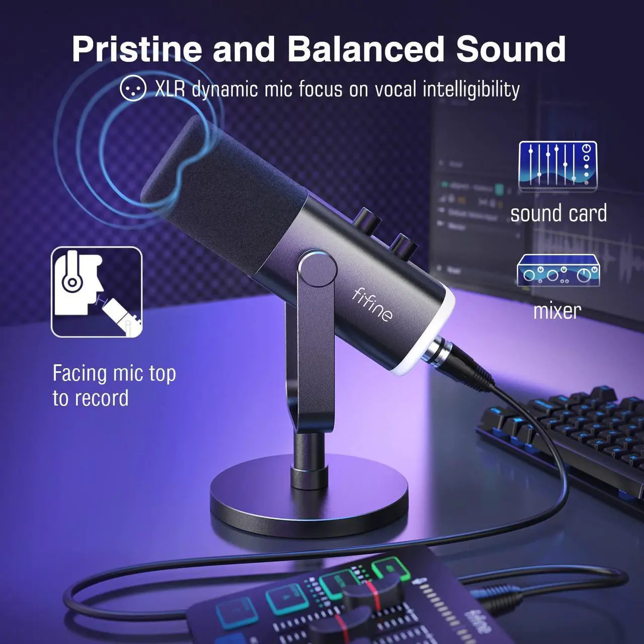 Alt view image 3 of 7 - FIFINE XLR/USB Dynamic Microphone for Podcast Recording, PC Computer Gaming Streaming Mic with RGB Light, Mute Button, Headphones Jack, Desktop Stand, Vocal Mic for Singing YouTube-AmpliGame AM8