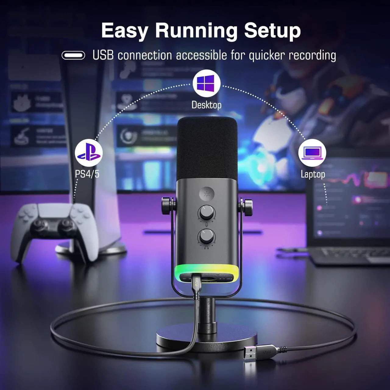 Alt view image 4 of 7 - FIFINE XLR/USB Dynamic Microphone for Podcast Recording, PC Computer Gaming Streaming Mic with RGB Light, Mute Button, Headphones Jack, Desktop Stand, Vocal Mic for Singing YouTube-AmpliGame AM8