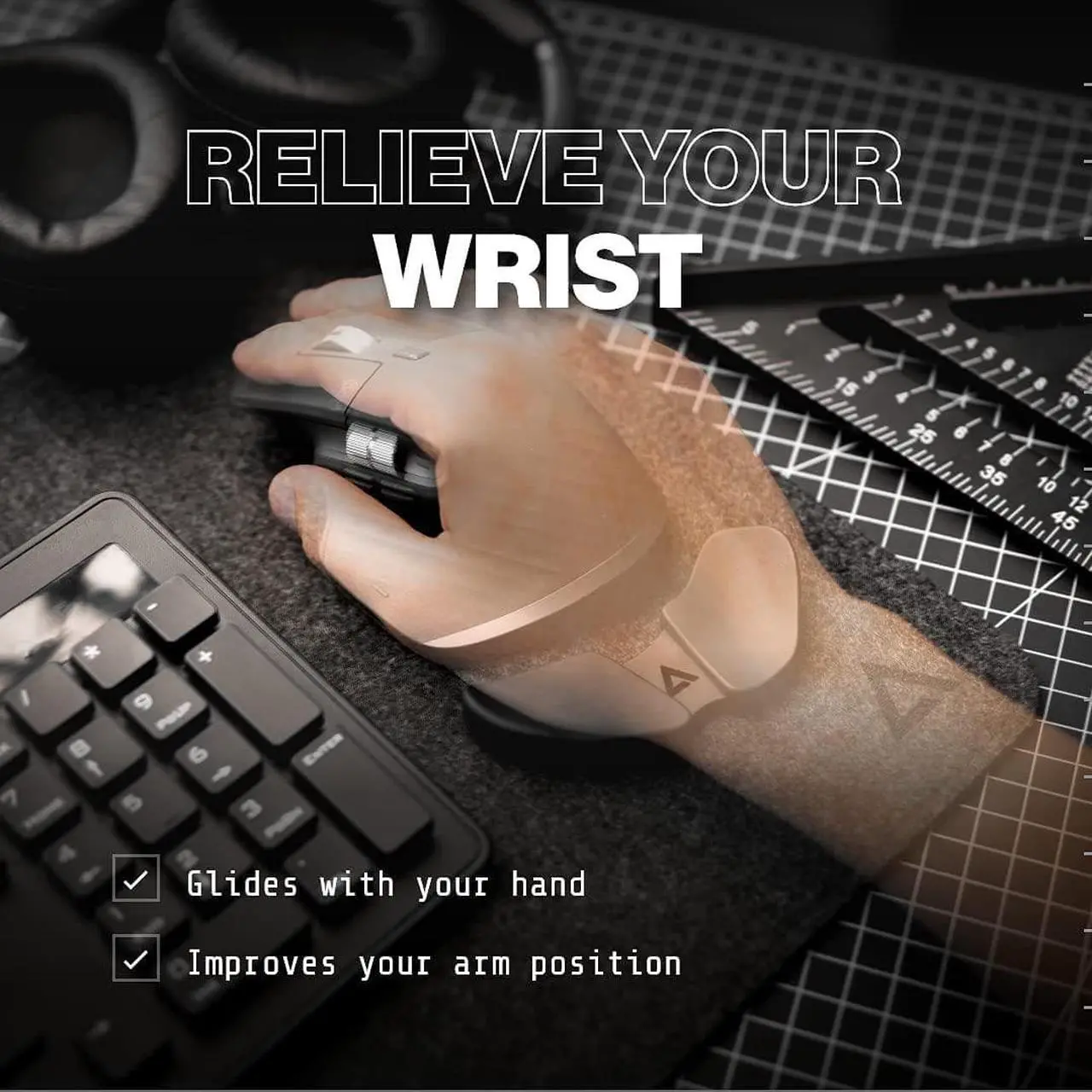 Alt view image 2 of 7 - Carpio 2.0 - Right-Handed Truly Ergonomic Wrist Rest for Mouse Carpal Tunnel Support Pain Relief Anti-Fatigue Easy Glide Sleek Office Computer Laptop Gaming - Small Grey