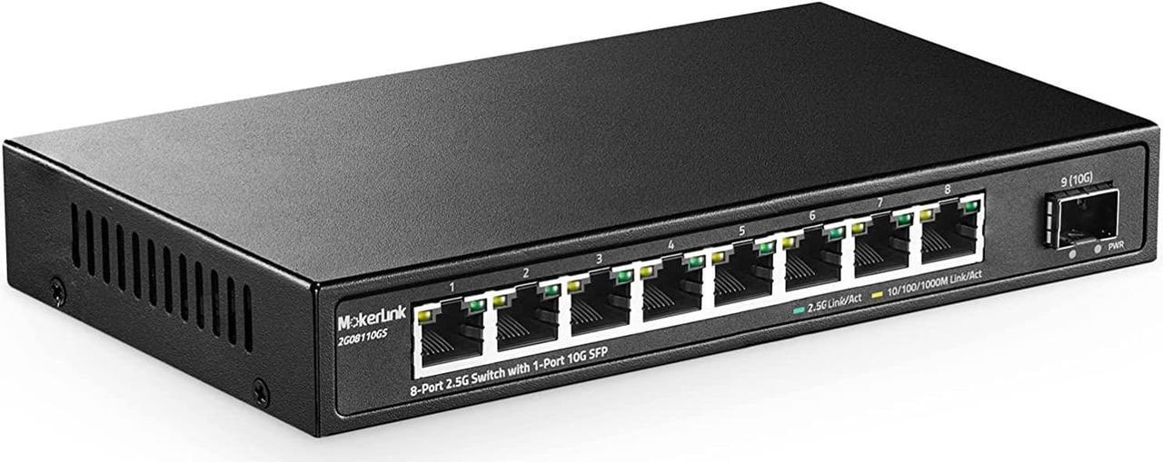 MokerLink 8 Port 2.5G Ethernet Switch with 10G SFP, 8 x 2.5G Base-T Ports Compatible with 10/100/1000Mbps, Metal Unmanaged Fanless Network Switch