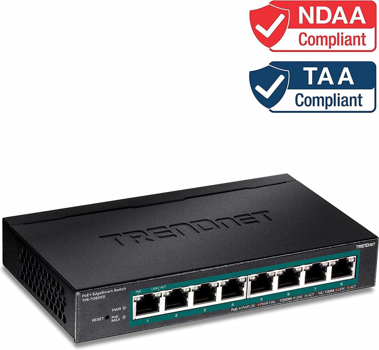 Alt view image 3 of 7 - TRENDnet 8-Port Gigabit EdgeSmart PoE+ Switch, 8 x Gigabit PoE+ Ports, 64W PoE Power Budget, Managed PoE+ Switch, Wall Mountable, Desktop Ethernet Switch, Lifetime Protection, Black, TPE-TG82ES