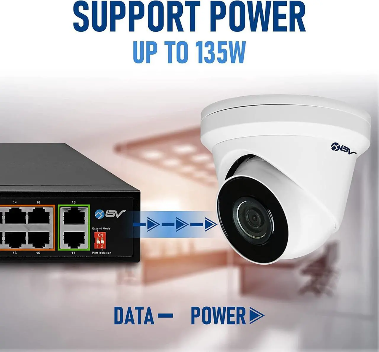 Alt view image 6 of 7 - BV-Tech 18 Ports Long Range PoE+ Switch (16 PoE+ Ports | 2 Gigabit Ethernet uplink) - 19" Rackmount - 135W - 802.3af/at -Desktop Design for Easy Set Up