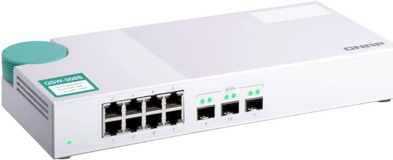 Alt view image 6 of 6 - QNAP QSW-308S 10GbE Switch, with 3-Port 10G SFP+ and 8-Port Gigabit Unmanaged Switch