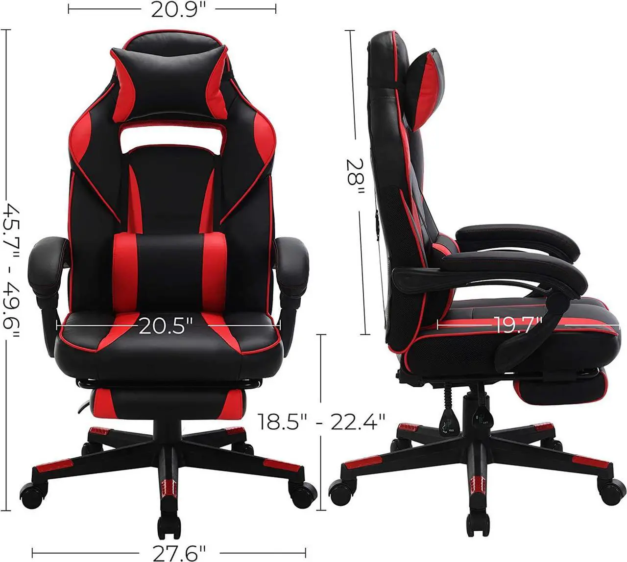 Alt view image 3 of 7 - SONGMICS Racing Gaming Chair, Adjustable Ergonomic Office Chair with Footrest, Tilt Mechanism, Lumbar Support, 330 lb Load, Black and Red UOBG073B01