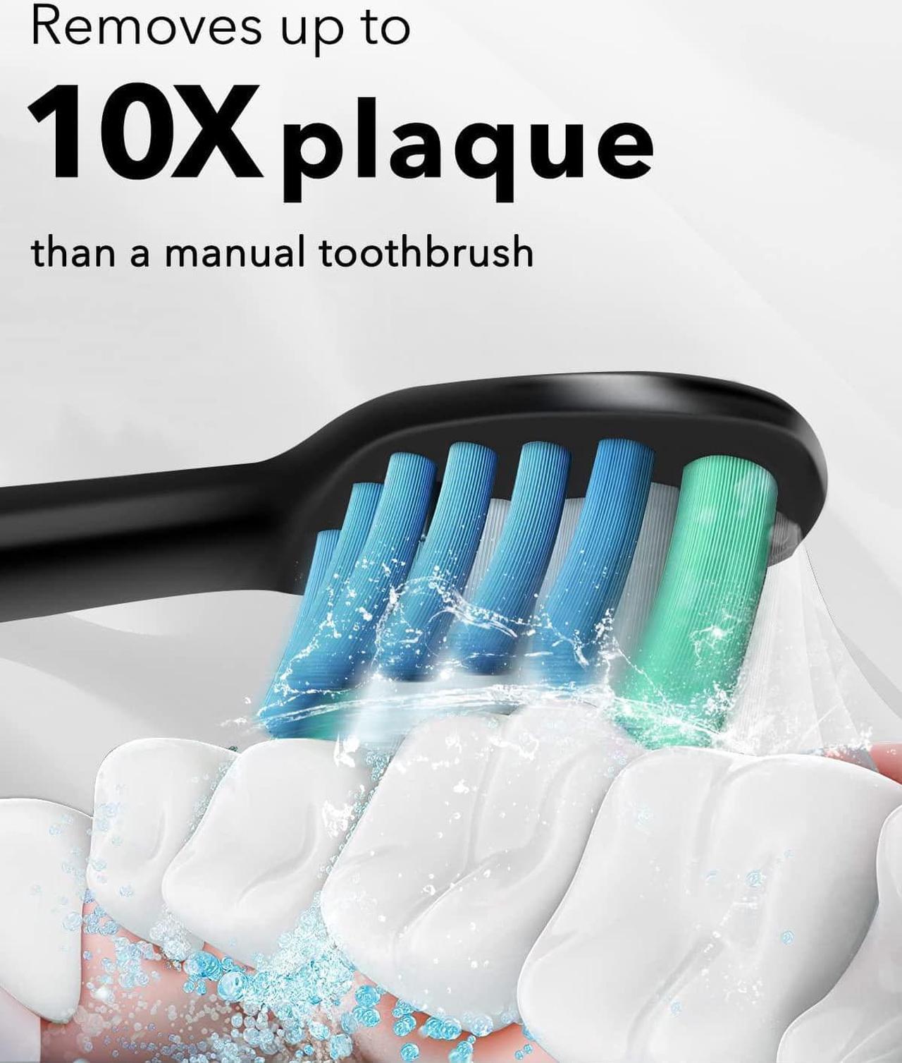 Alt view image 2 of 6 - MySmile Electric Toothbrush for Adults, Rechargeable Sonic Electronic Toothbrush with 6 Brush Heads and Travel Case, 2 Mins 5 Modes Smart Timer, 48000VPM (Black)