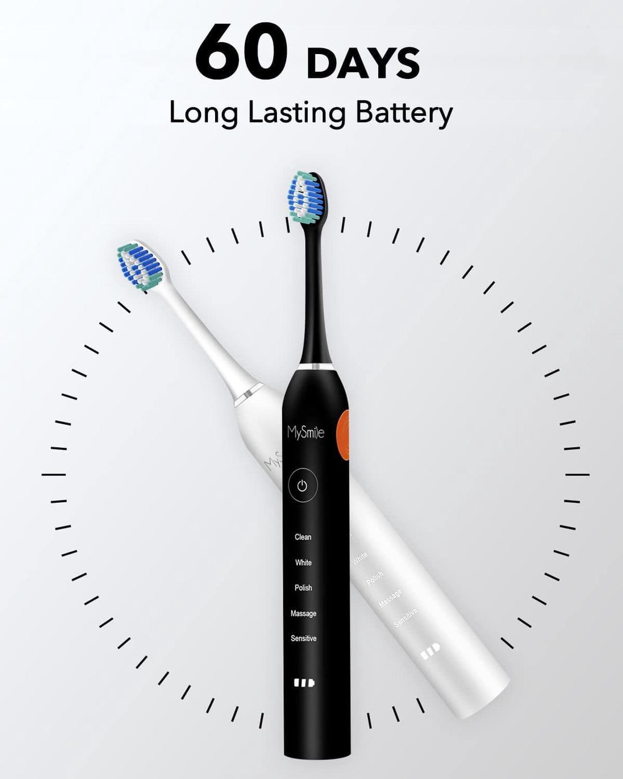 Alt view image 5 of 6 - MySmile Electric Toothbrush for Adults, Rechargeable Sonic Electronic Toothbrush with 6 Brush Heads and Travel Case, 2 Mins 5 Modes Smart Timer, 48000VPM (Black)