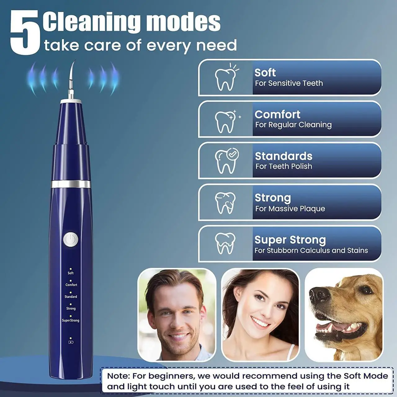 Alt view image 2 of 6 - Plaque/Tartar Remover for Teeth, Dental Calculus Remover Teeth Cleaning Kit with LED Light & 5 Adjustable Modes