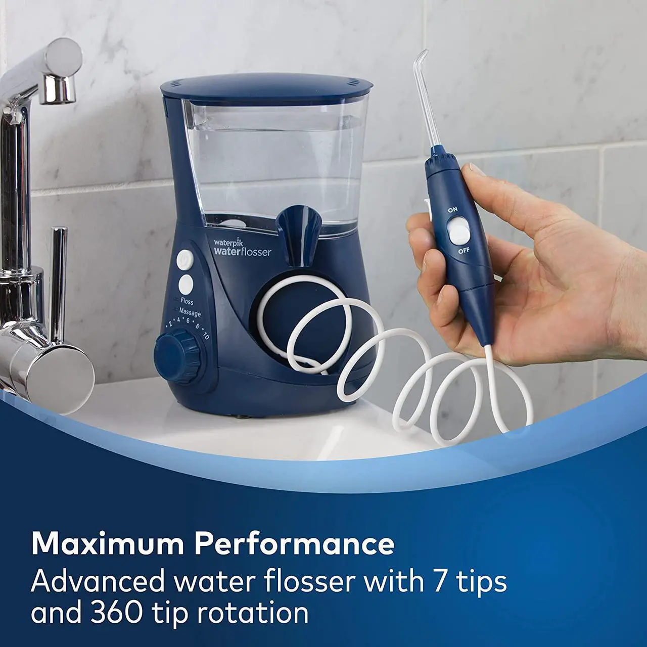 Alt view image 3 of 7 - Waterpik Aquarius Water Flosser Professional For Teeth, Gums, Braces, Dental Care, Electric Power With 10 Settings, 7 Tips For Multiple Users And Needs, ADA Accepted, Blue WP-663
