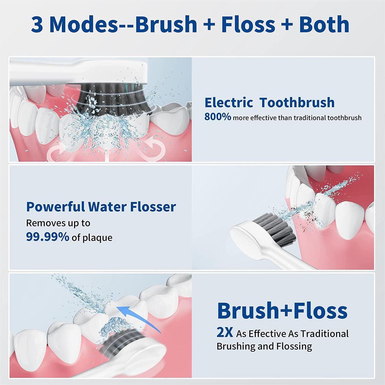 Alt view image 2 of 7 - Electric Toothbrush and Water Flosser Combo in One, 3 in1 Cordless Advanced Water Dental Flosser and Electric Toothbrush Combo 500ML Professional Flossing Toothbrush Rechargeable Teeth Cleaner Picks