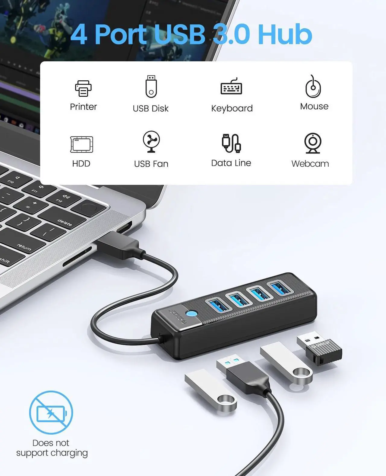 Alt view image 3 of 6 - ORICO 4 Ports USB 3.0 HUB 5Gbps High Speed Multi Type C Splitter Ultra-Slim OTG Adapter For PC Computer Accessories Macbook Progolden usb 3.0 C 180cm USB A