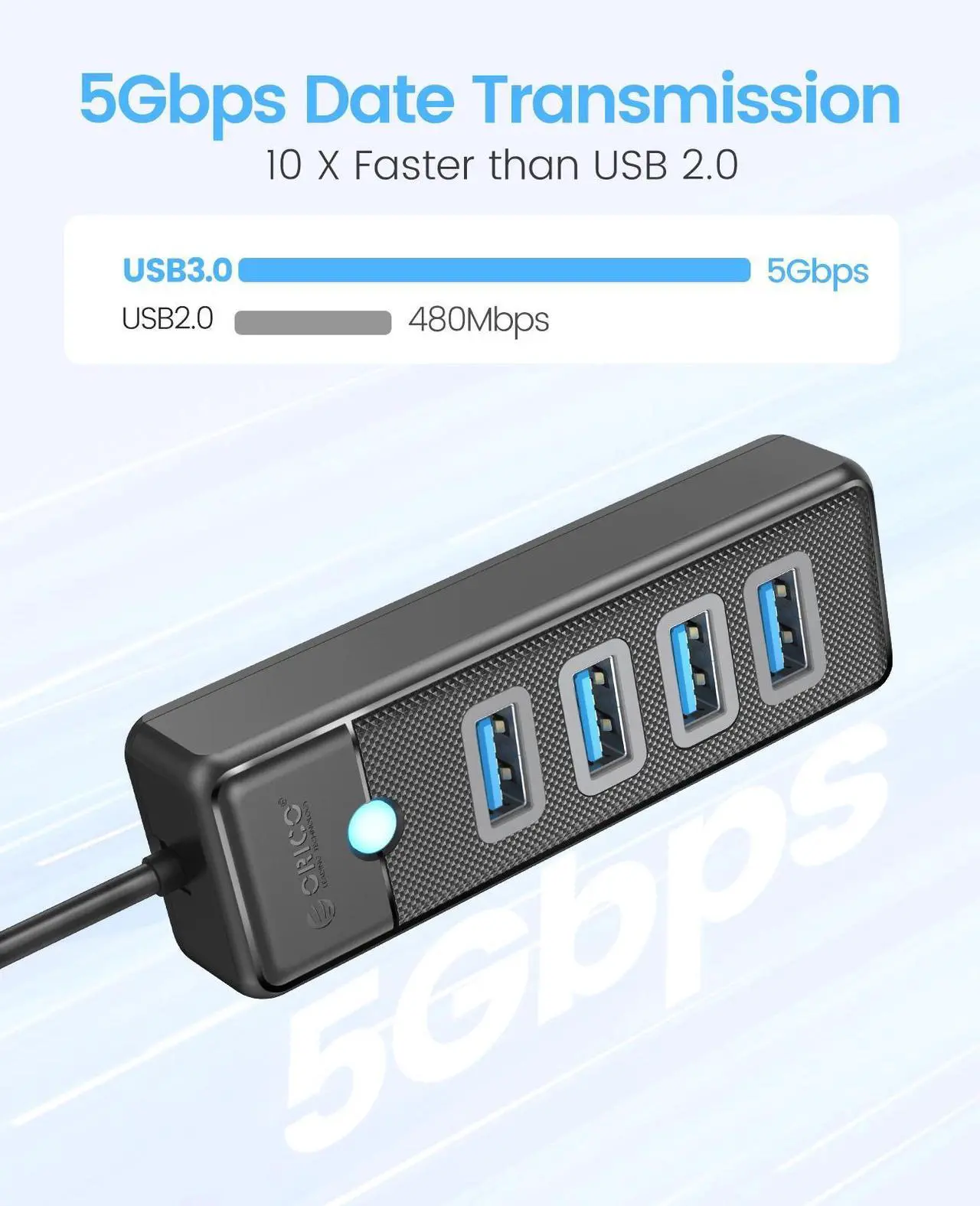 Alt view image 2 of 6 - ORICO 4 Ports USB 3.0 HUB 5Gbps High Speed Multi Type C Splitter Ultra-Slim OTG Adapter For PC Computer Accessories Macbook Progolden usb 3.0 C 180cm USB A