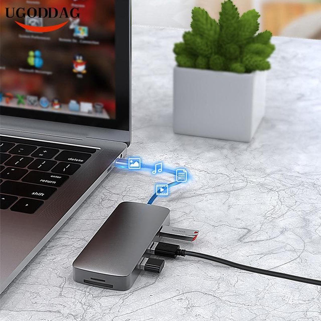 Alt view image 2 of 6 - Multifunction USB Type C To HDMI Wireless Charging USB 3.0 Adapter Type C HUB Dock For MacBook Pro Air USB C Splitter Converter Color: Gray (Color 14 in 1 2HDMI)