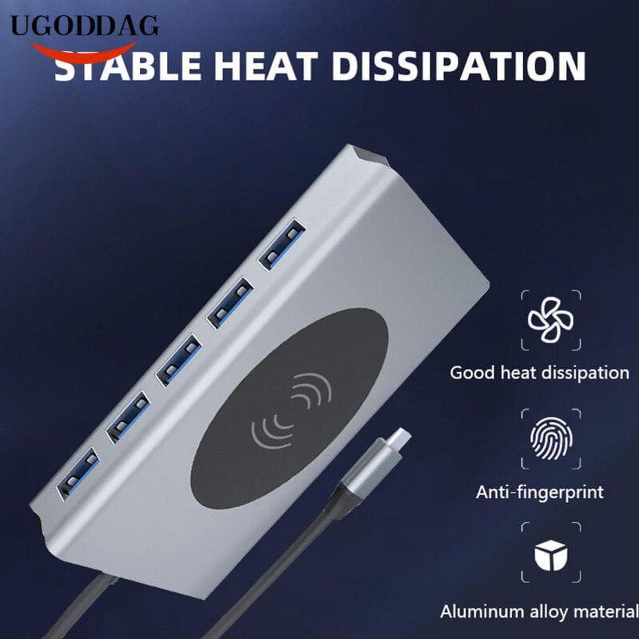 Alt view image 5 of 6 - Multifunction USB Type C To HDMI Wireless Charging USB 3.0 Adapter Type C HUB Dock For MacBook Pro Air USB C Splitter Converter Color: Gray (Color 14 in 1 2HDMI)