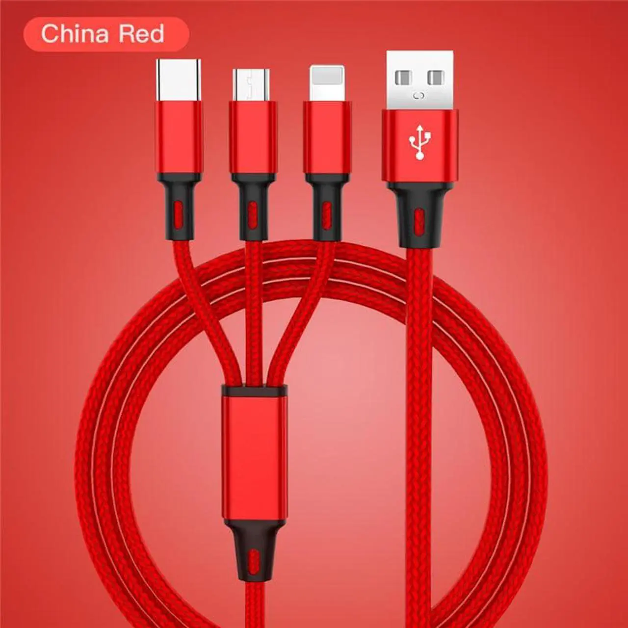 Main image of USB Cable For iPhone 13 12 11 XS X 8 7 6 Charging Charger 3 in 1 Micro USB Cable USB Type C Mobile Phone Cables For Samsung S9 1.2M (red)
