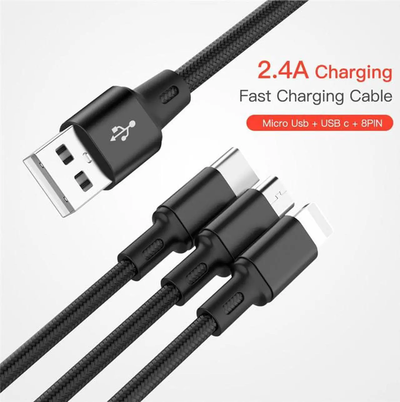 Alt view image 2 of 6 - USB Cable For iPhone 13 12 11 XS X 8 7 6 Charging Charger 3 in 1 Micro USB Cable USB Type C Mobile Phone Cables For Samsung S9 1.2M (red)