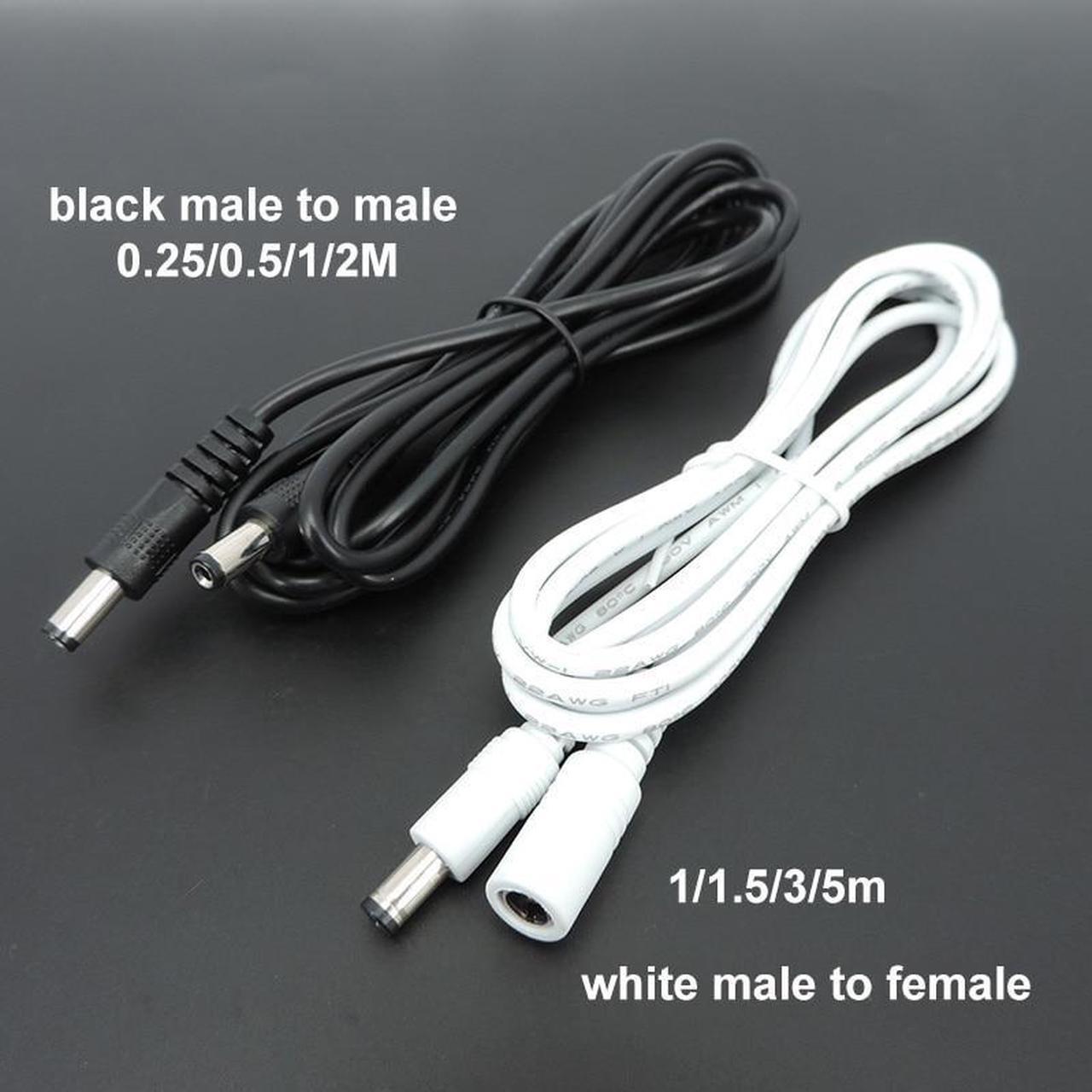 Alt view image 3 of 6 - 22awg 3A DC Male To male female Power supply Adapter white black cable Plug 5.5x2.1mm Connector wire 12V Extension Cords L1(White 1.5m)