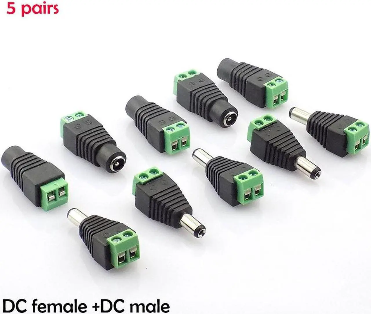 Alt view image 3 of 6 - 5 Pair (10pcs) Coax Cat5 To  DC Power Male jack plug DC female Connector plug adapter Av  UTP for CCTV Camera Video Balun