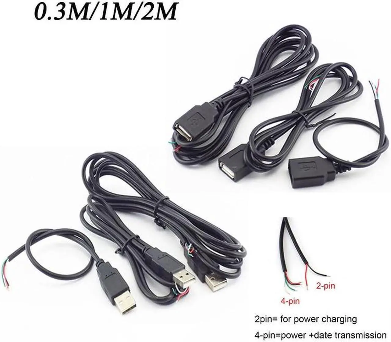 Alt view image 2 of 6 - USB Connector Male Female Cable 4 Pin Wire Data Cable Extension Cord 2 Pin Power Supply for DIY 5V Adapter Charging 0.3M 1M 2M(2m 2pin usb male)