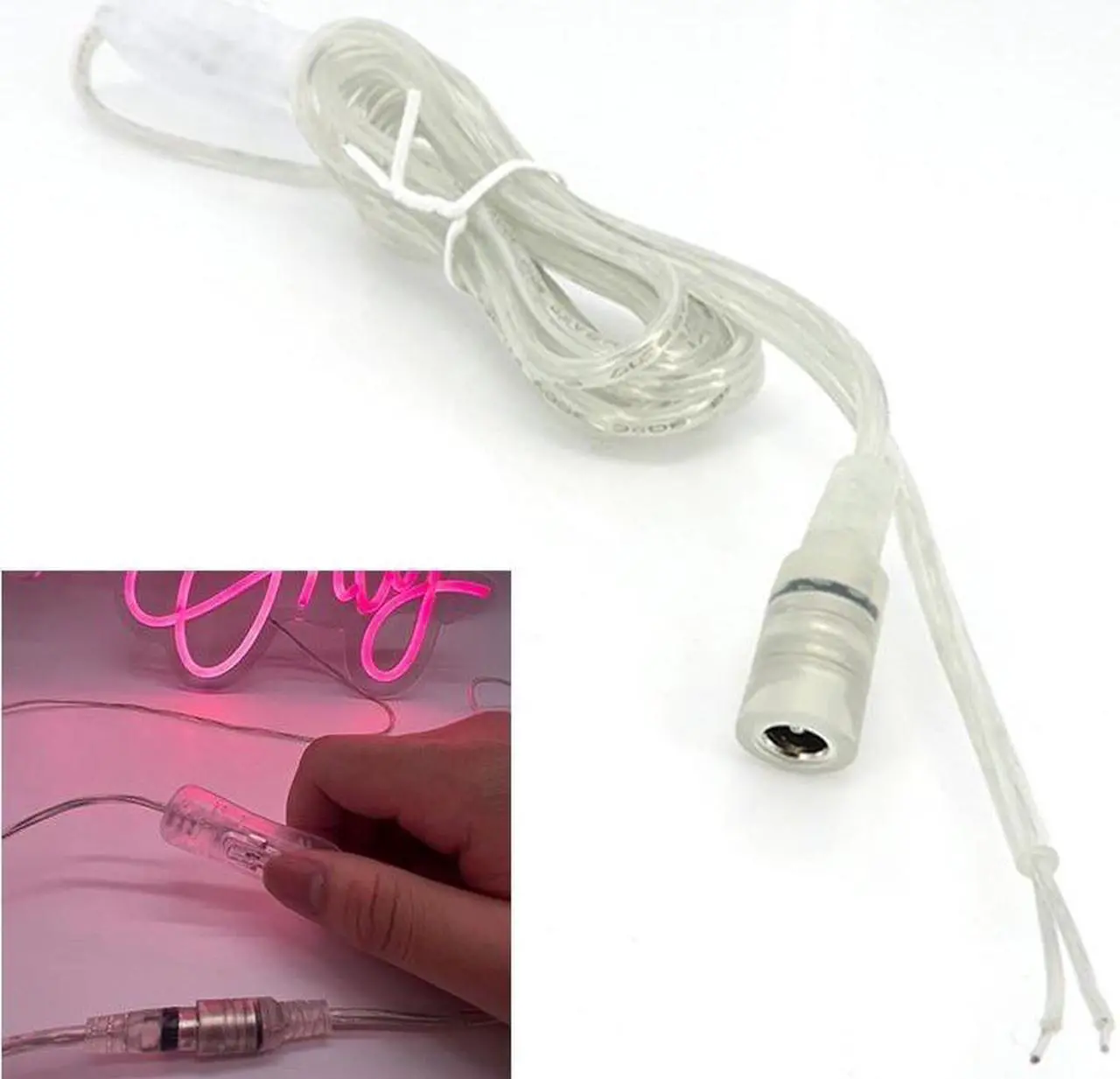 Alt view image 2 of 6 - 2M 22awg DC 12V Cable Female 304 switch button Connector extension Power supply Cord for LED Strip Light 5.5*2.1mm transparent L