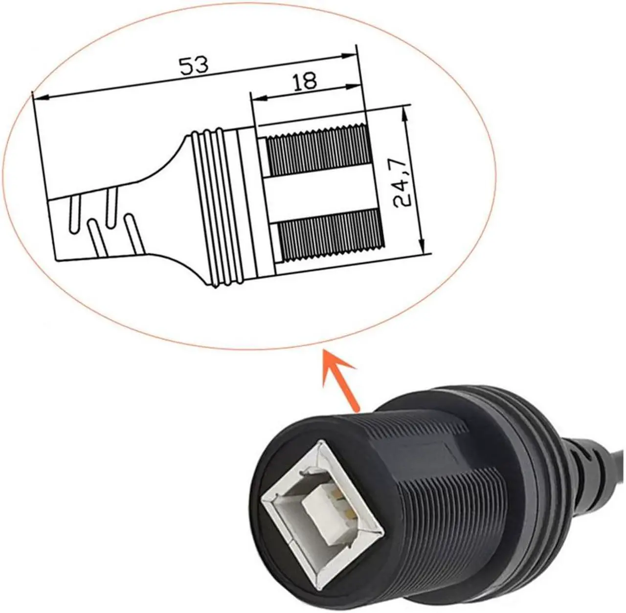 Alt view image 5 of 5 - USB Type C OTG Cable Male to B Type Female Waterproof Extension Cable for Car, Motorcycle,Truck Dashboard-Black 0.3m