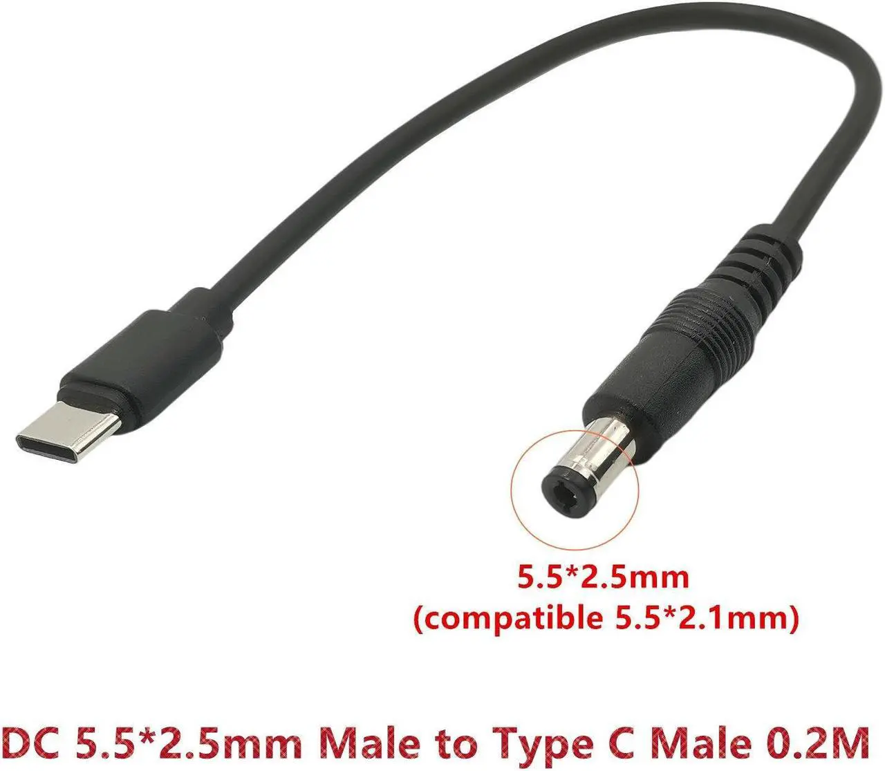 Main image of 22AWG Type C Power Adapter Type C USB Male to DC 5.5x2.1mm Female Connector Charge Barrel Jack Power Adapter USB C 5V Connector(5.5x2.5mm Male)