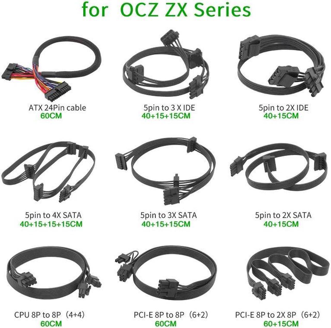 Alt view image 6 of 6 - For OCZ ZX Series 1250W 1000W 850W ZT 750W 650W 550W SATA Peripheral CPU 5pin to 3 X IDE 4pin Power Supply Cable