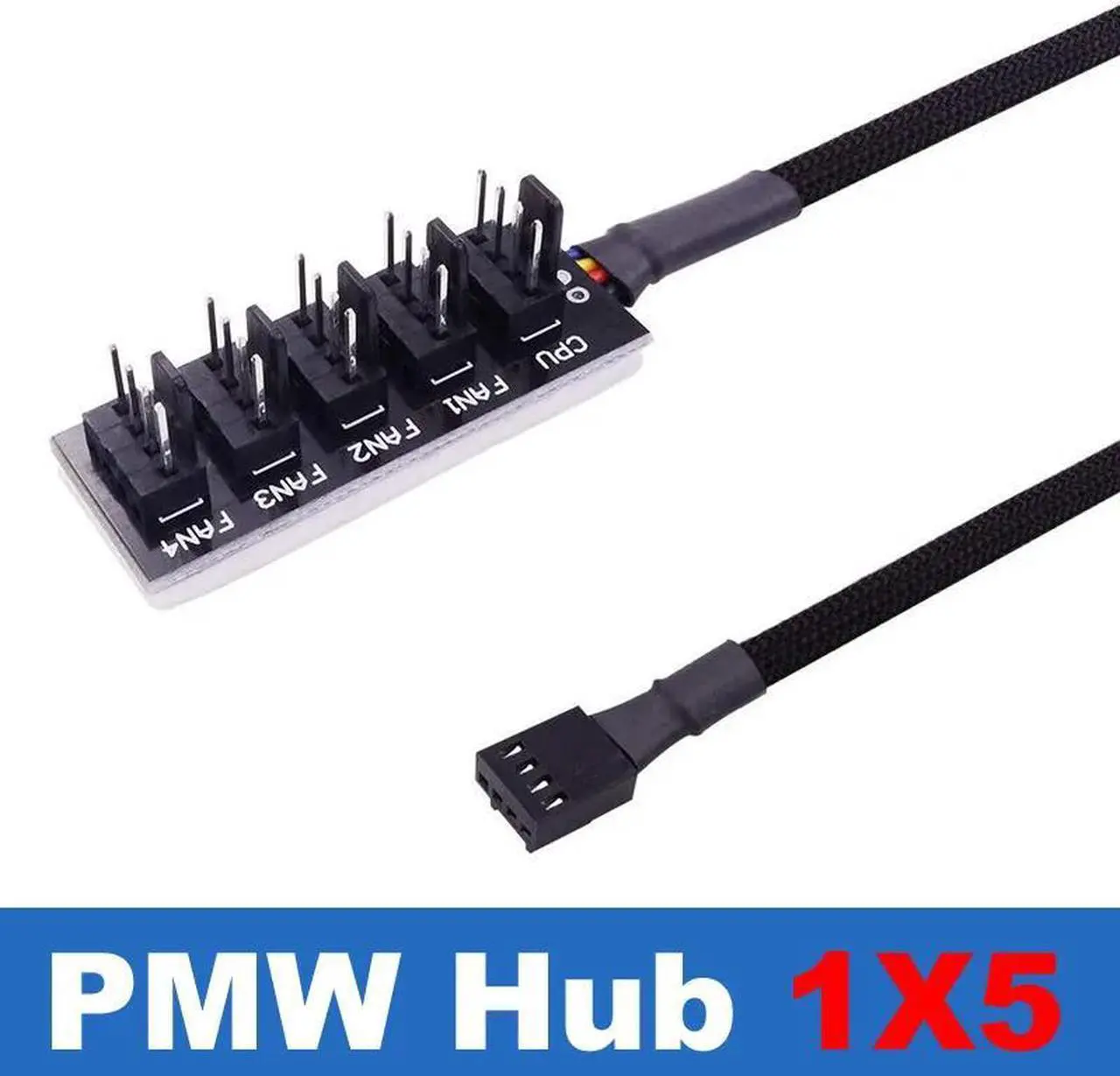 Main image of Sleeved PWM Fan Hub Splitter w/ LED RGB Lights Switch,Motherboard CPU Fan 4 Pin to 5 Way Adapter Cable for 4-Pin &amp(PWM 1X5)
(30CM)