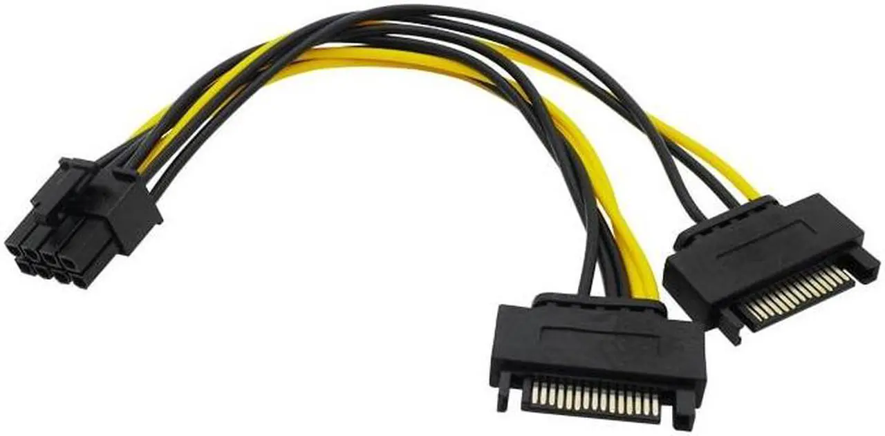 Main image of Dual 15 Pin SATA Male to PCIe 8Pin Male Power supply Adapter Cable 18AWG wire for Graphic Video Card