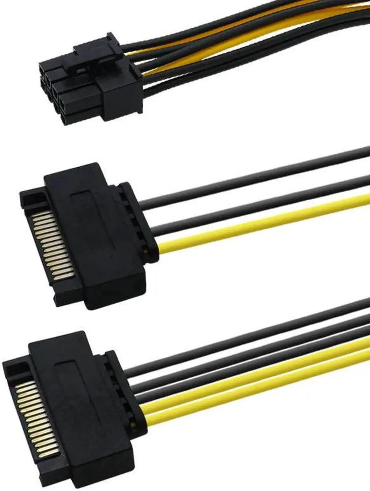 Alt view image 4 of 4 - Dual 15 Pin SATA Male to PCIe 8Pin Male Power supply Adapter Cable 18AWG wire for Graphic Video Card