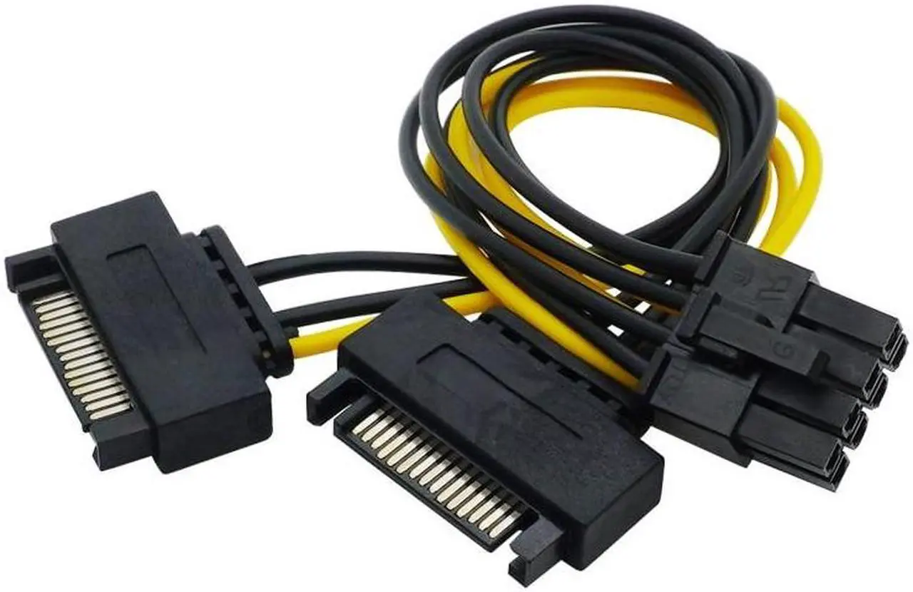 Alt view image 3 of 4 - Dual 15 Pin SATA Male to PCIe 8Pin Male Power supply Adapter Cable 18AWG wire for Graphic Video Card