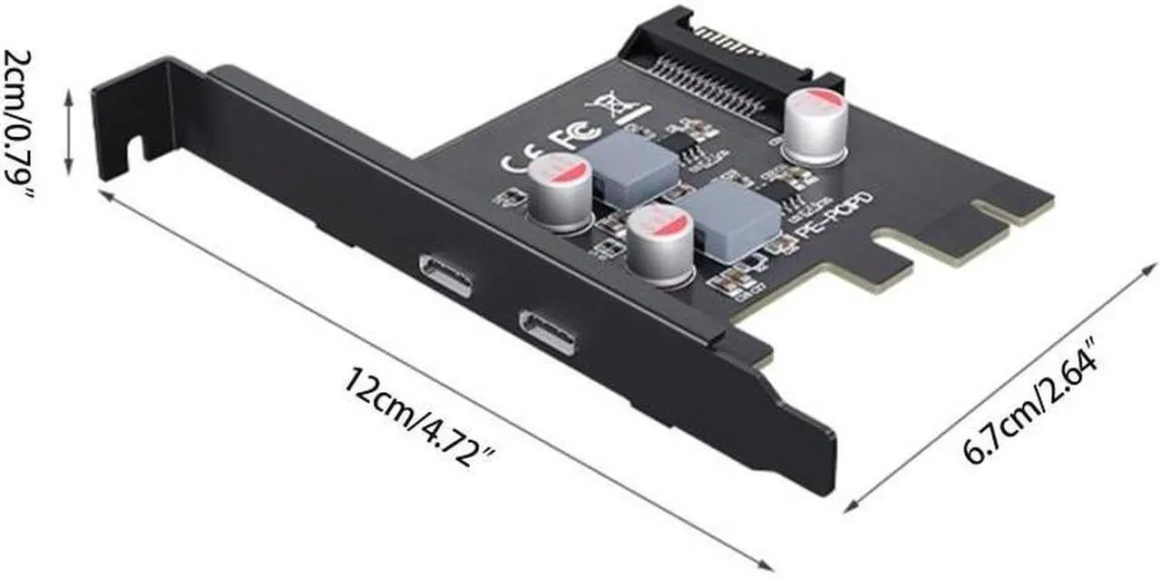 Alt view image 5 of 5 - PCI Express x1/x4/x8/x16 to Dual Port Type C Data Transfer PD 20W Quick Charge USB-C Controller PCI-E Type C Add on Card
