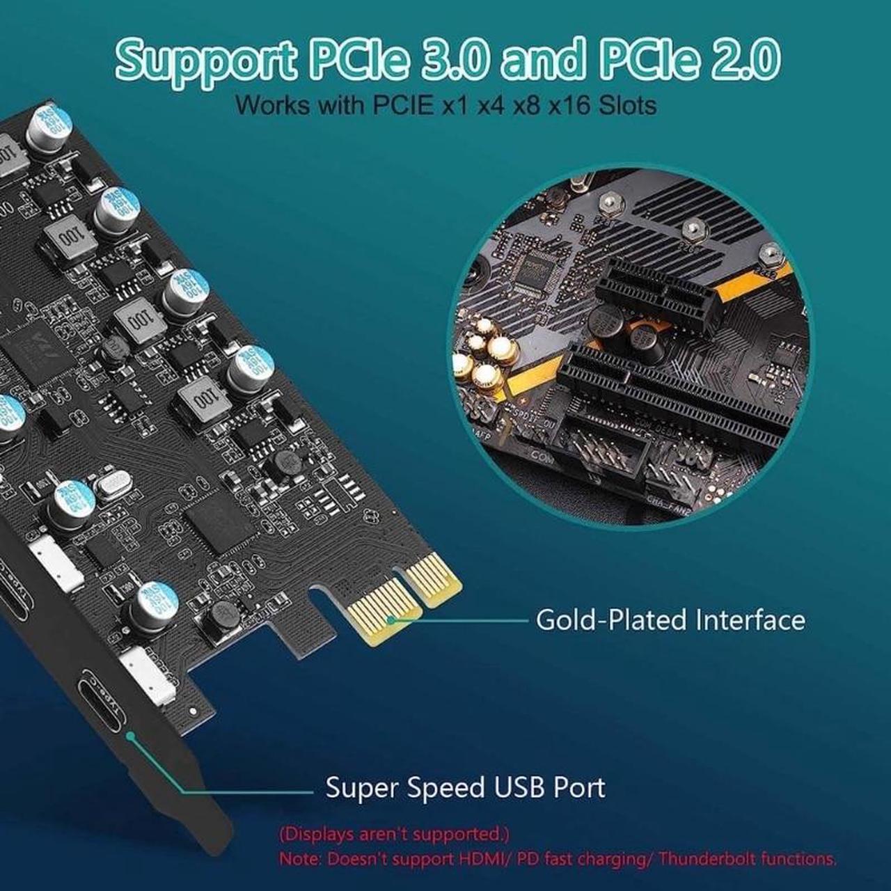 Alt view image 4 of 6 - 5-Port PCIe to USB 3.0 Card with 5Gbps Bandwidth 5 Ports (2 USB-A, 3 Type-C) Converter PCIE Splitter Adapter Card