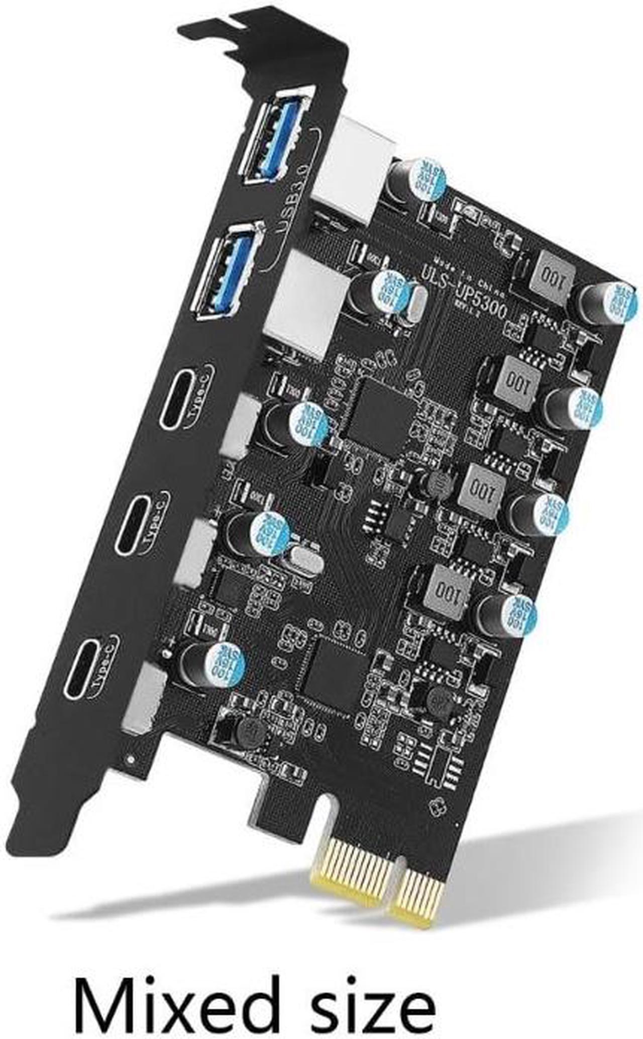 Alt view image 6 of 6 - 5-Port PCIe to USB 3.0 Card with 5Gbps Bandwidth 5 Ports (2 USB-A, 3 Type-C) Converter PCIE Splitter Adapter Card