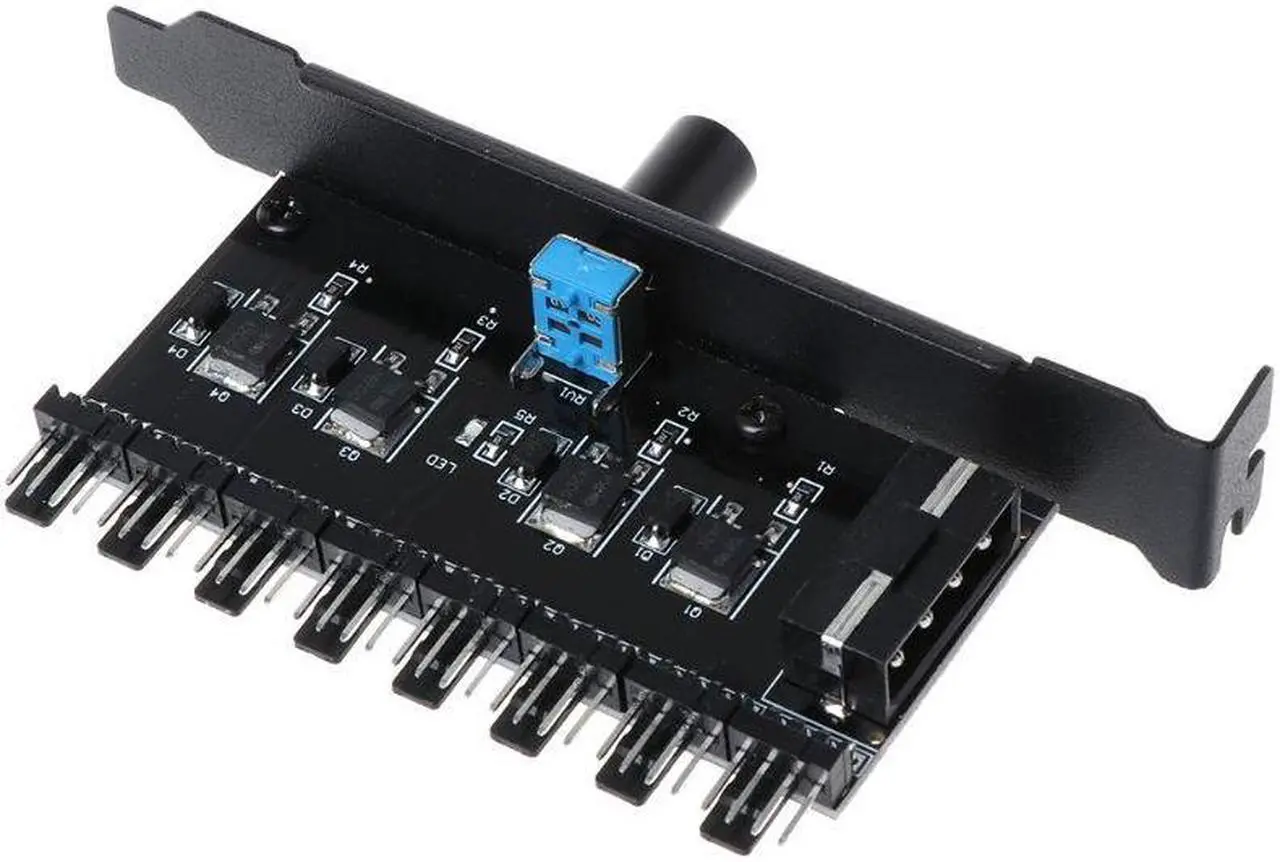 Alt view image 5 of 6 - PC 8 Channels Fan Hub Cooling Fan Speed Controller for CPU Case HDD VGA PWM Fan PCI Bracket Power By 12V SATA/4Pin Fan Control