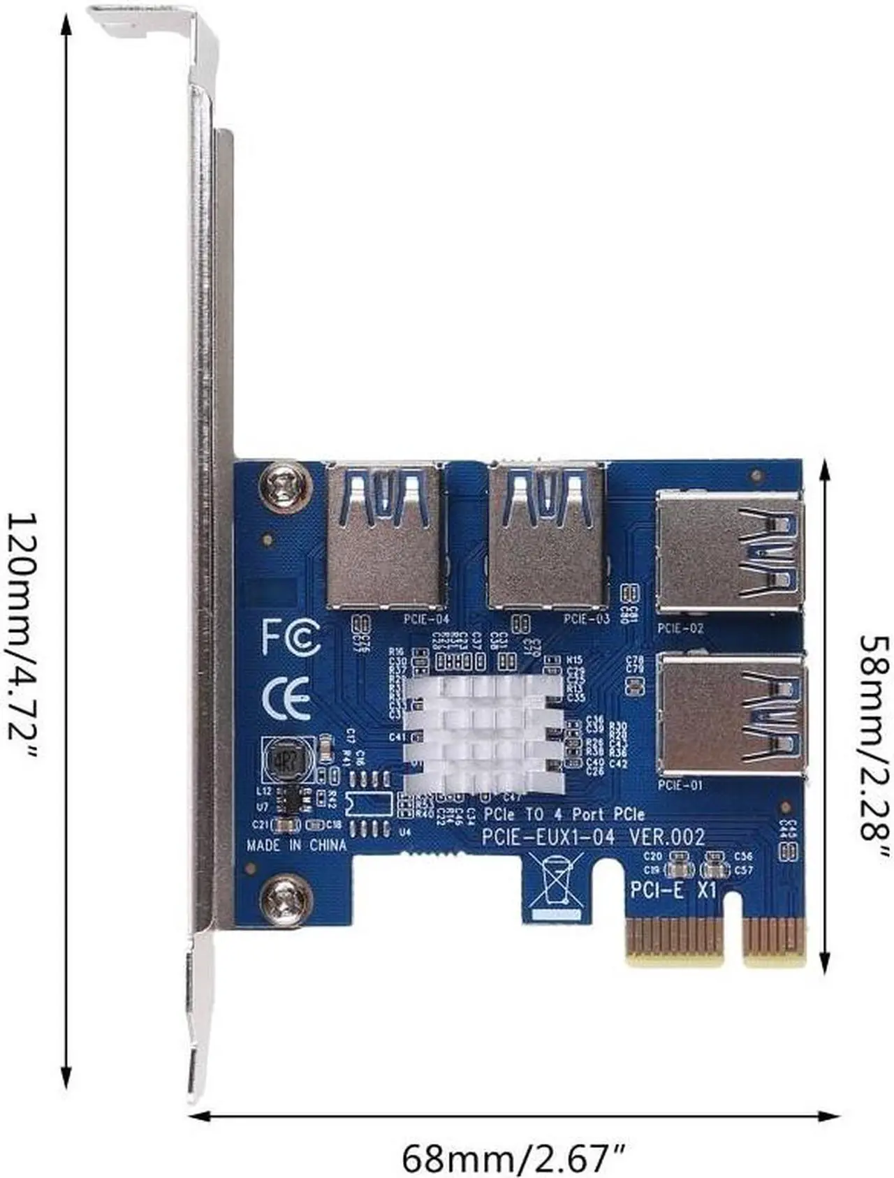 Alt view image 6 of 6 - 4 Port PCI-E Extender Riser PCI-E 1x to 16x USB 3.0 Data Cable 16X Slots Bitcoin Mining Card PCI-E Adapter For GPU Miner