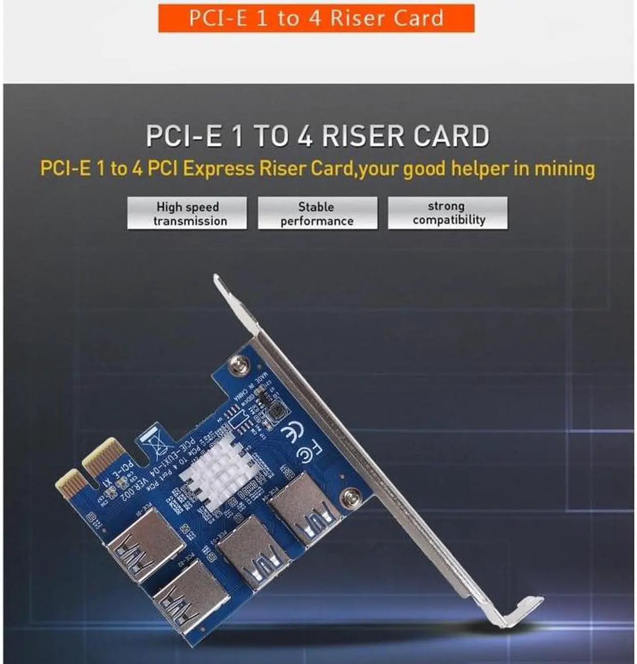Alt view image 5 of 6 - 4 Port PCI-E Extender Riser PCI-E 1x to 16x USB 3.0 Data Cable 16X Slots Bitcoin Mining Card PCI-E Adapter For GPU Miner