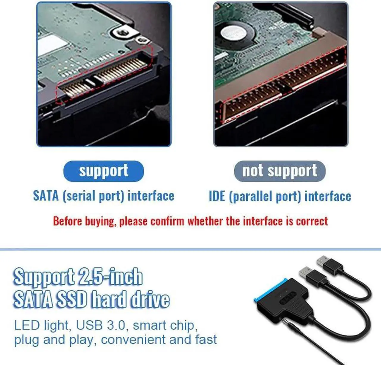 Alt view image 3 of 6 - Usb 2.0 Sata Adapter Cable Hard Disk Adapter Sata Hard Disk Seconds Change Into Mobile Hard Disk 2.5-inch Usb 3.0 To Sata For Pc(USB3.0-Amouth)